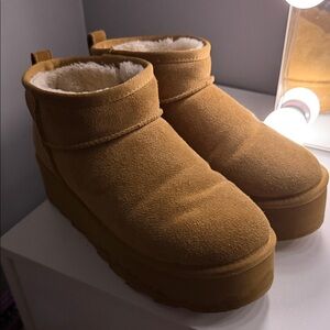 Cozy Suede Sherpa Platform Slippers - Chestnut